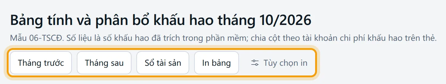 Đầu trang với tiêu đề tháng 10/2026 và các nút Tháng trước, Tháng sau, In bảng
