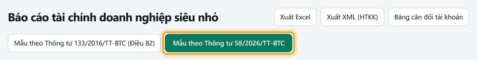 Thẻ Mẫu theo Thông tư 58/2026/TT-BTC được chọn