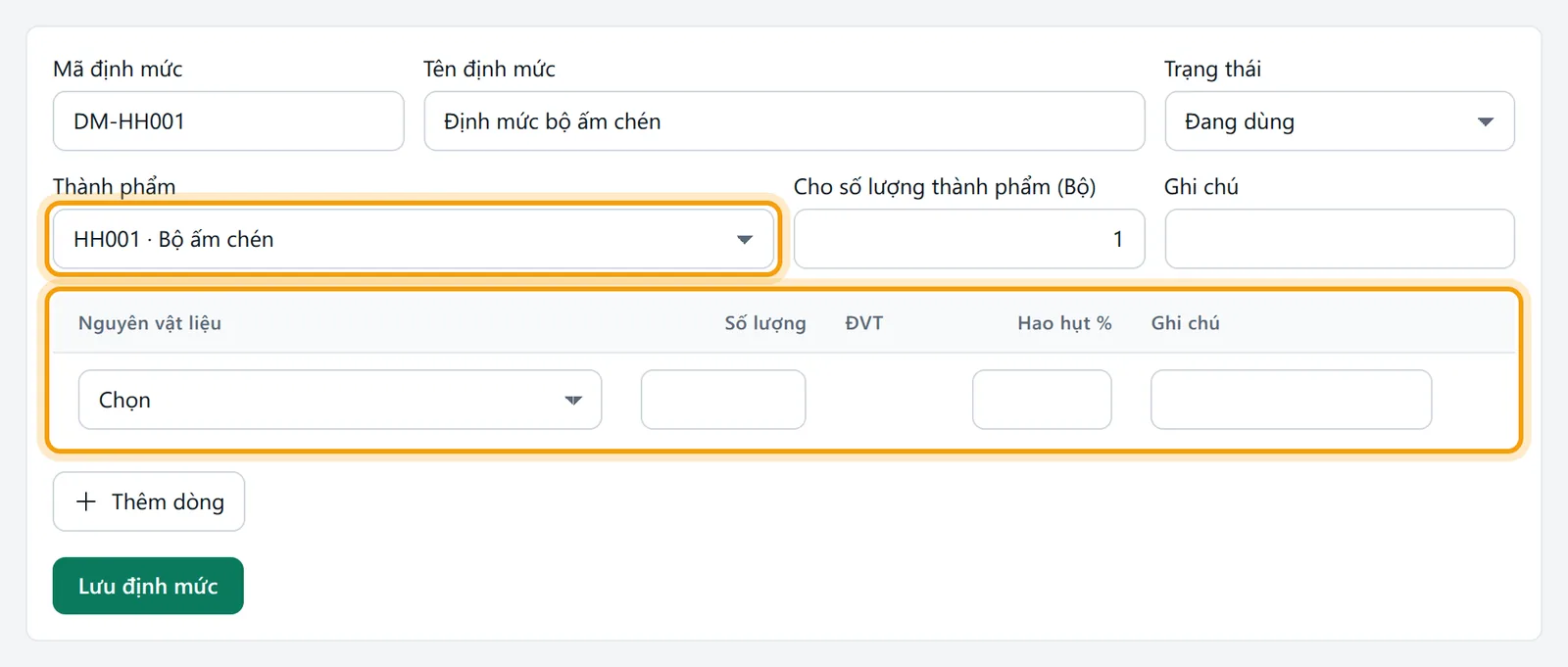 Ô Thành phẩm Bộ ấm chén và lưới nguyên vật liệu được viền vàng