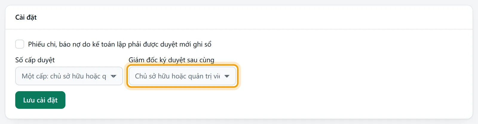 Ô Giám đốc ký duyệt sau cùng liệt kê các thành viên đã mời vào công ty