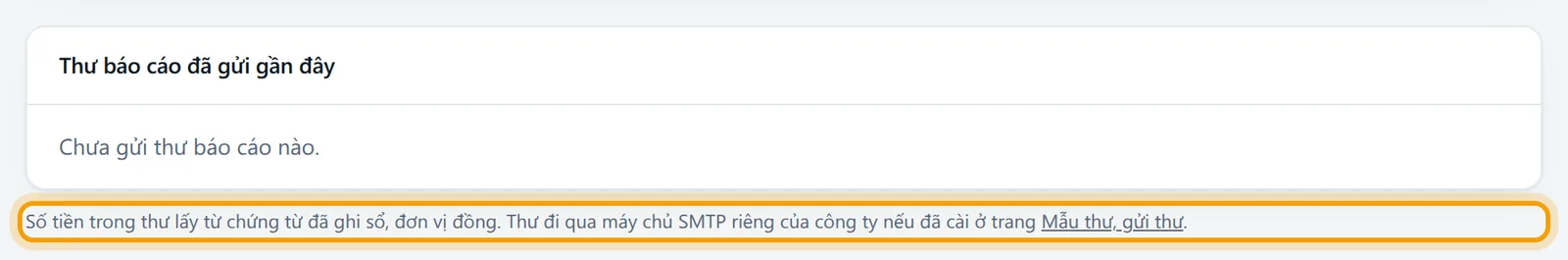 Ghi chú cuối trang về máy chủ SMTP gửi thư được viền vàng