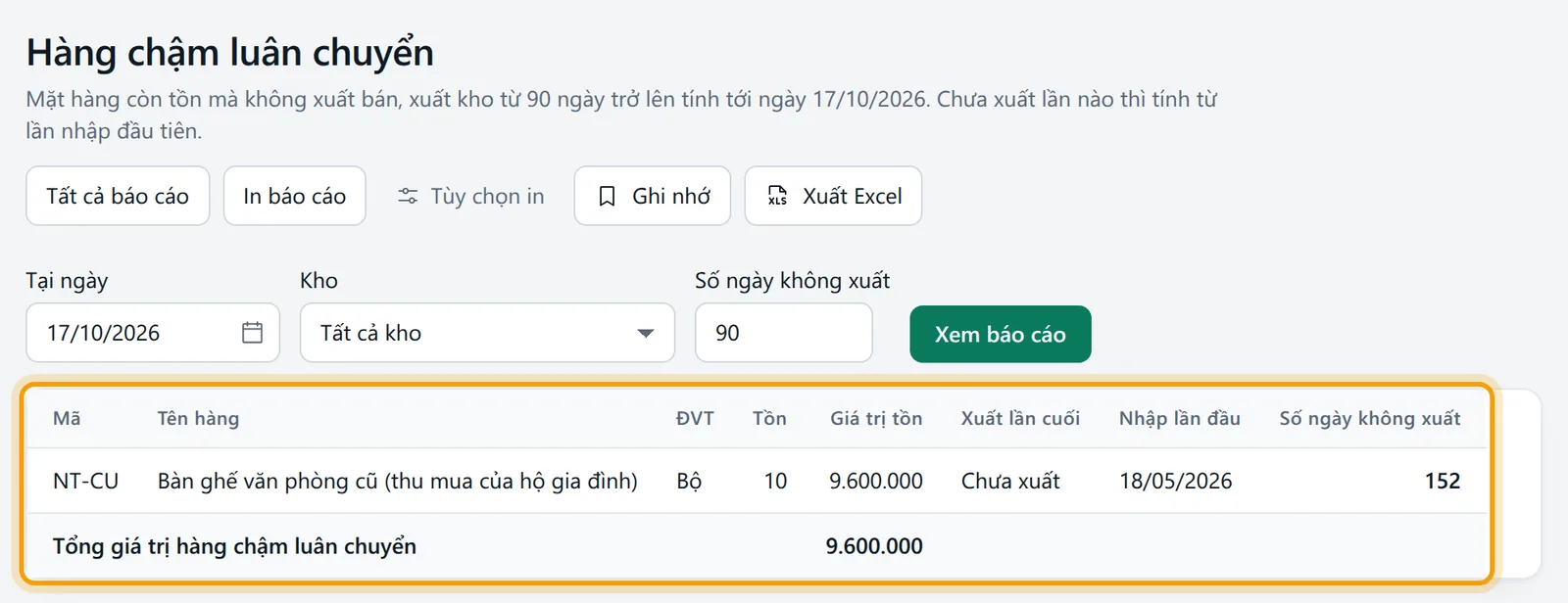 Màn Hàng chậm luân chuyển với bộ lọc và vùng kết quả được viền vàng