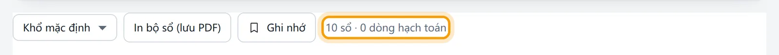 Dòng đếm số sổ và số dòng hạch toán của năm 2020 được viền vàng