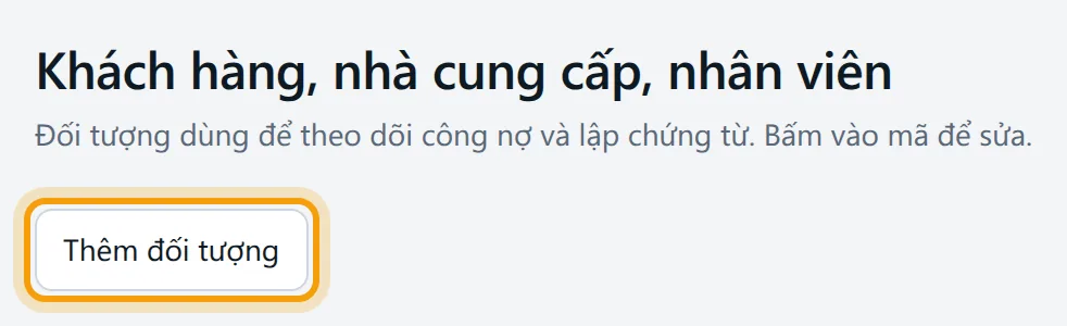Màn Khách hàng, nhà cung cấp, nhân viên với nút Thêm đối tượng được viền vàng