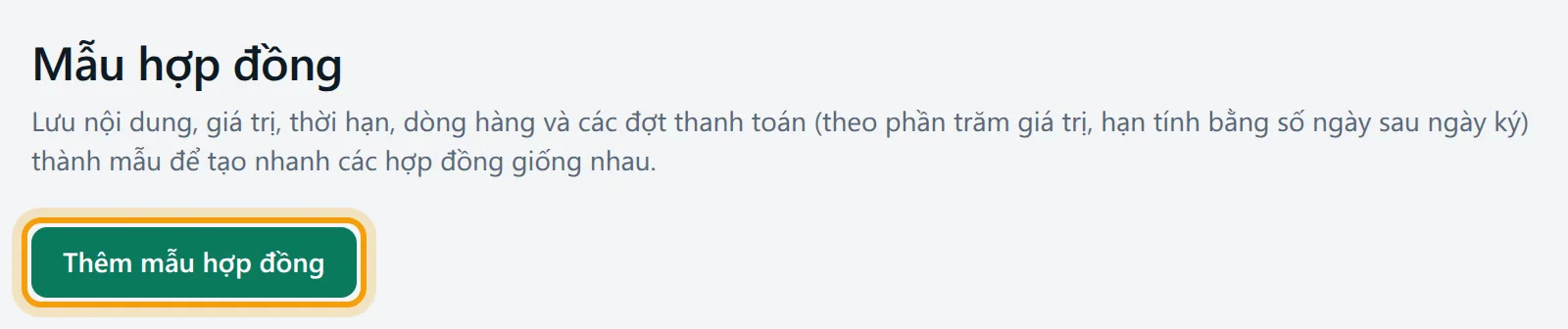 Màn Mẫu hợp đồng với nút Thêm mẫu hợp đồng được viền vàng