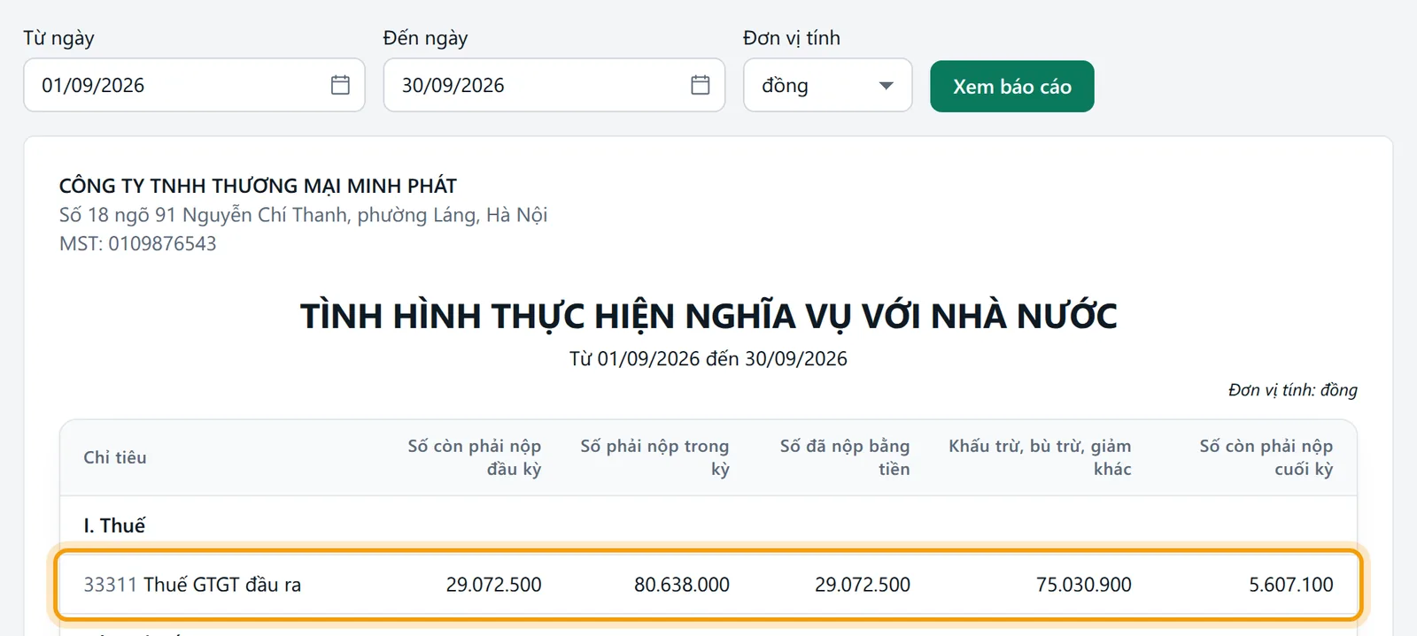 Kỳ đúng một tháng 09/2026, dòng 33311 được viền vàng