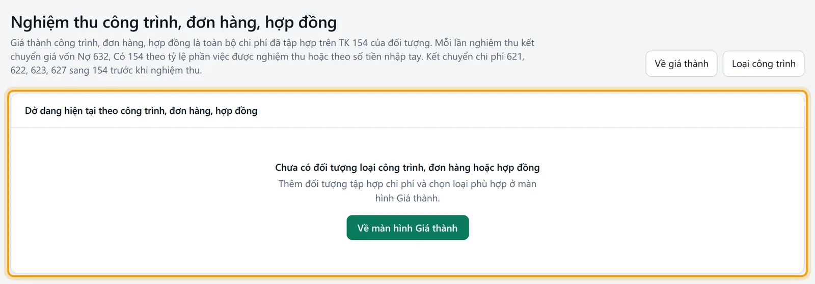 Màn Nghiệm thu công trình, đơn hàng, hợp đồng với bảng dở dang và bảng các lần nghiệm thu