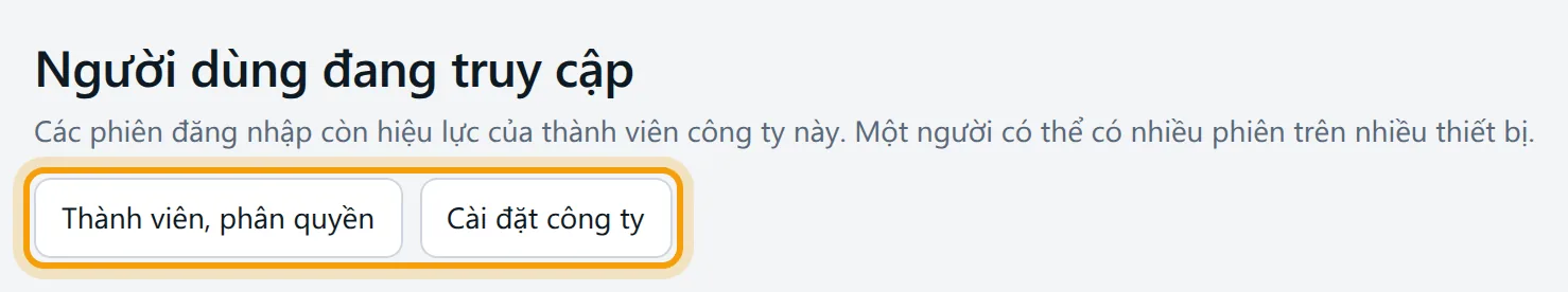 Màn Người dùng đang truy cập: hai nút ở đầu trang và đoạn tóm tắt số người đang giữ phiên