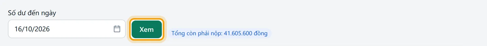 Ô Số dư đến ngày và bảng Số thuế còn phải nộp theo từng tài khoản 333