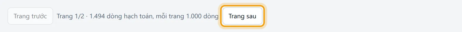Thanh phân trang cuối sổ, nút Trang sau được viền vàng