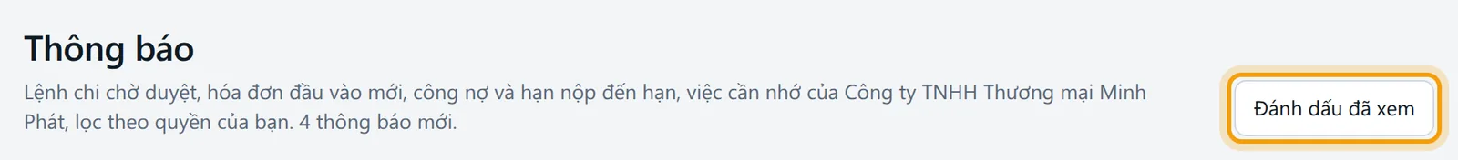 Nút Đánh dấu đã xem ở góc phải đầu trang