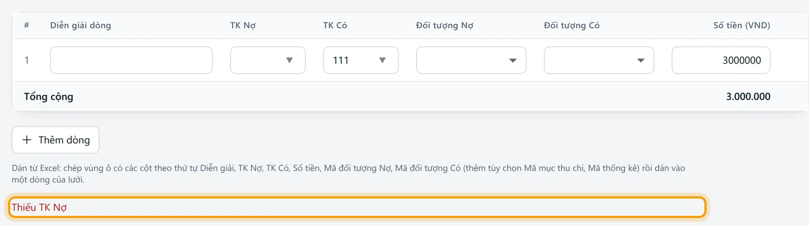 Biểu mẫu phiếu chi báo thiếu tài khoản Nợ khi cất