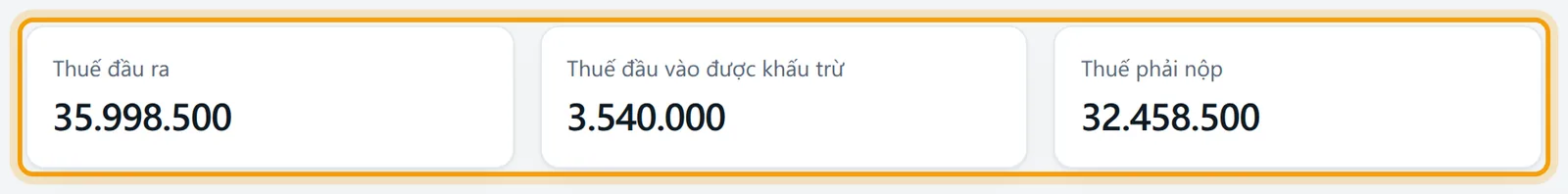 Ba ô Thuế đầu ra, Thuế đầu vào được khấu trừ, Thuế phải nộp của kỳ
